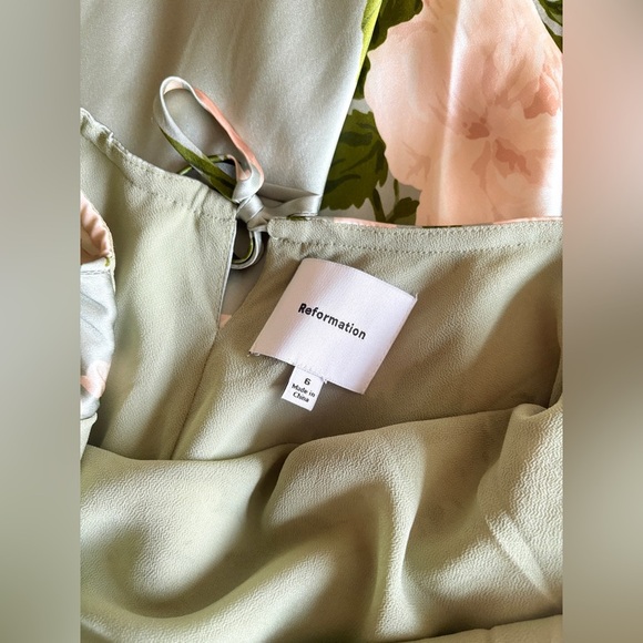 NEW Reformation Anaiis Long Silk Dress Tarragon Green Floral | US 6 UK 10 - Picture 13 of 16